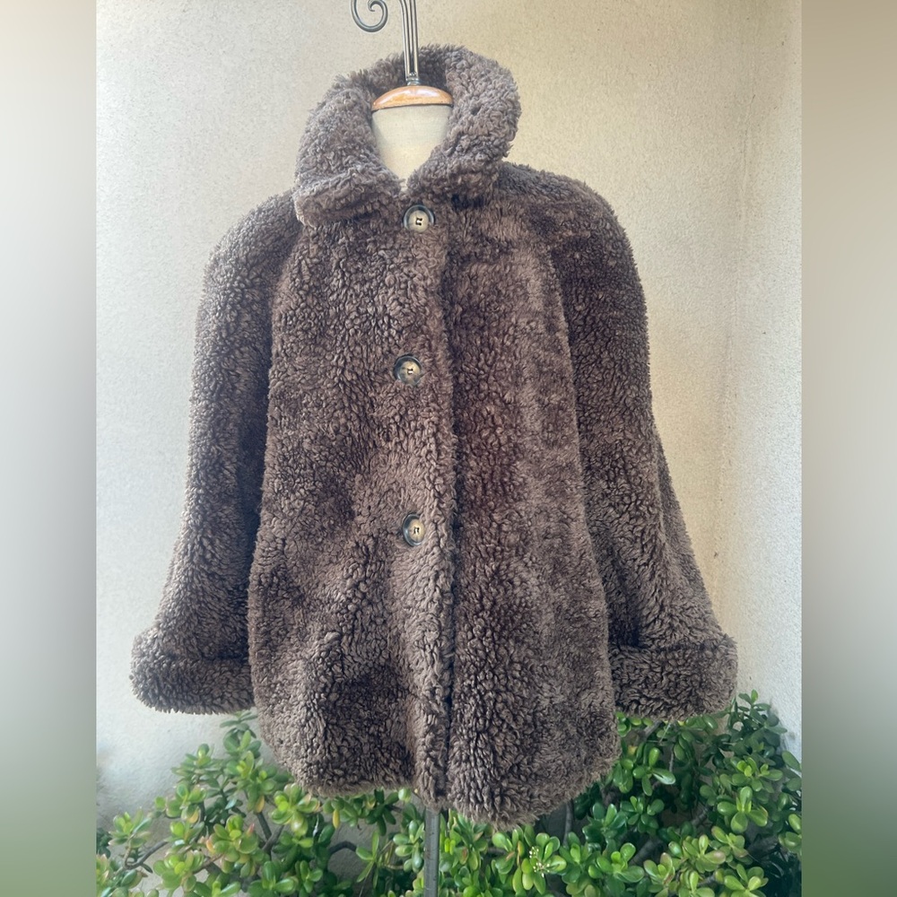 Vintage Cache swing jacket brown faux Sherpa teddy bear lined size M pockets